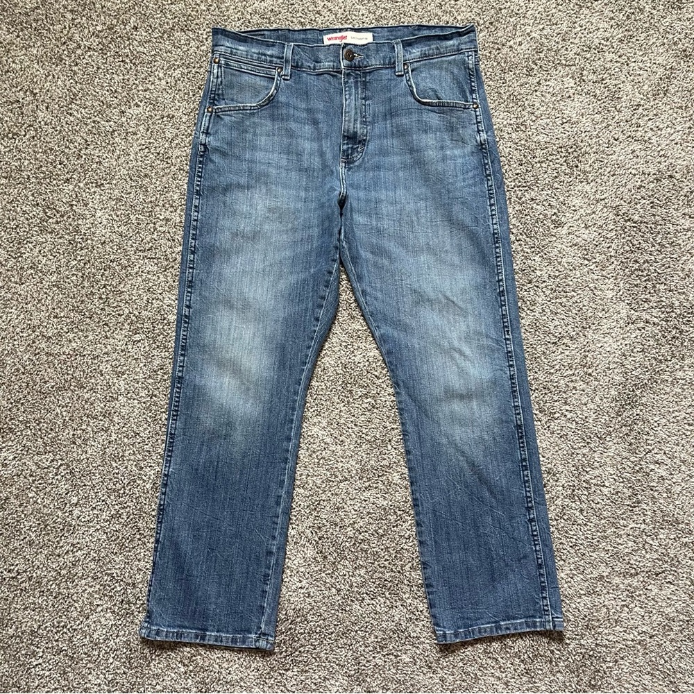 Wrangler Slim Straight Stretch Jeans Blue Wash Men’s Size 36x30 Workwear Denim